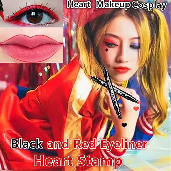 Go Ho Red Liquid Eyeliner Stamp,Heart Stamp Eyeliner Red Makeup,Halloween Costumes Makeup,Double-Seal Waterproof Eyeliner Pen,Long-lasting Smudge-proof Eye Liner Makeup Tools,1 PC