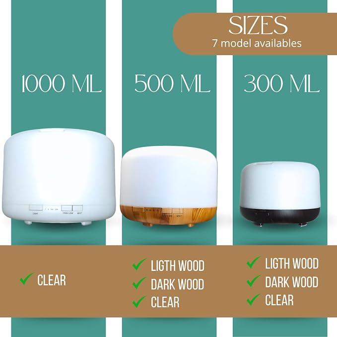 Mystic Romance Essential Oil Diffuser, 500ml Aromatherapy Humidifer and Nigth Ligth for Relaxing Atmosphere in Home Office Yoga and Spa, for Everyone, Auto-Off Safety Switch. Dark Wood