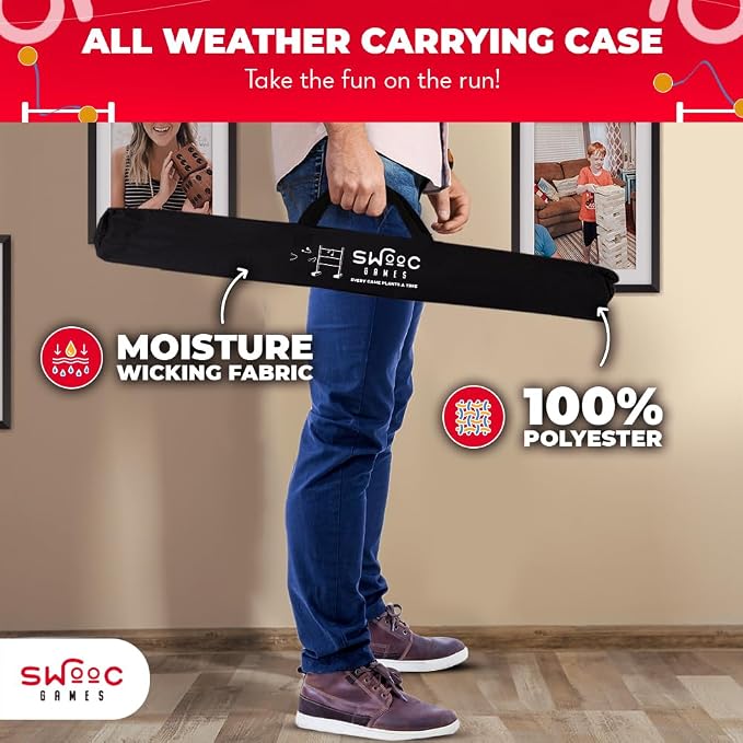 SWOOC Gamesยฎ - Premium Wooden Ladder Ball Game Set (Weather Resistant) - with 10+ Games & Carrying Case - Easy, No Tool Set Up - Premium Ladder Toss Outdoor Game - Backyard Ball Toss Games