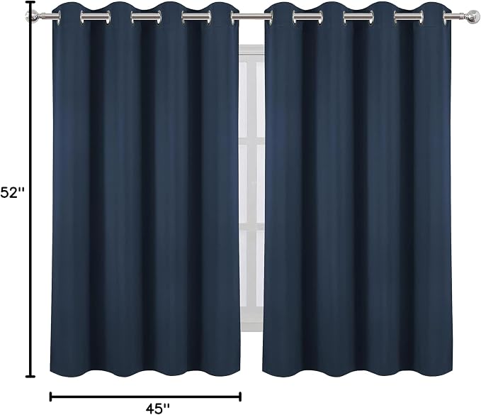 LEMOMO Navy Blue Blackout Curtains/52 x 45 Inch/Set of 2 Panels Room Darkening Short Curtains