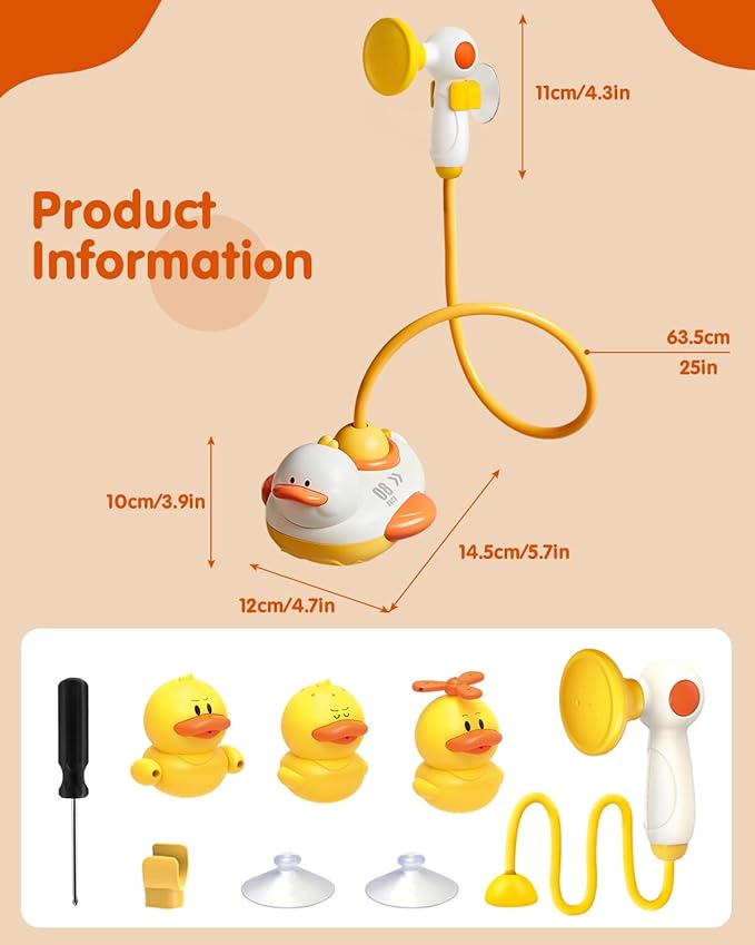 Duckie Baby Bath Toys for Kids Ages 1-3, Baby Shower Head for Bathtub with Three Squirting Ducks, Birthday Gift for Toddler Boys Girls