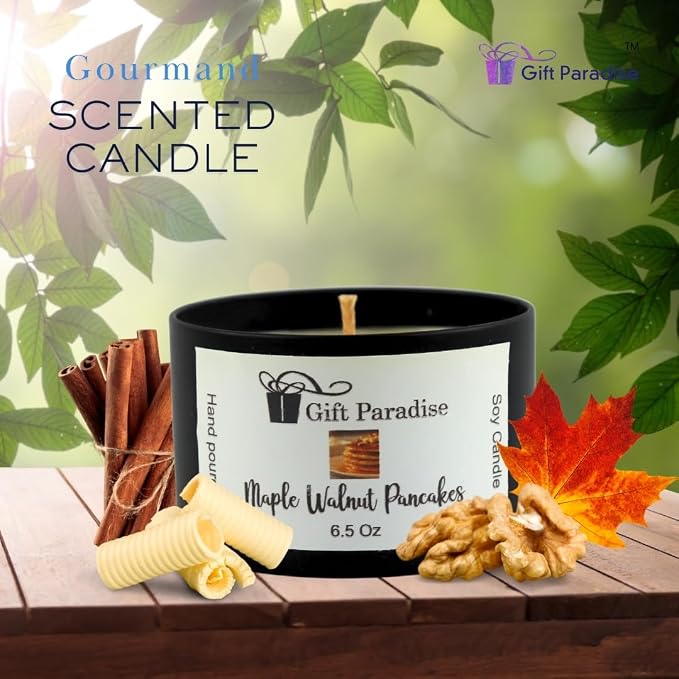 Soy Wax Candle in Black Metal Tin, 6.5 oz, Cotton Wick (6.5 oz, Maple Walnut Pancakes)