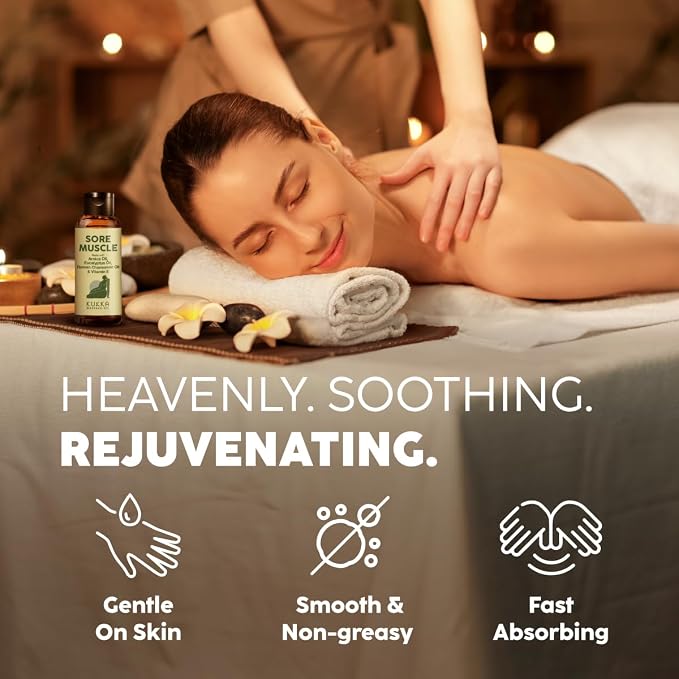 Kukka Sore Muscle Massage Oil for Professional Massages - 3.4 Fl Oz - Made with Eucalyptus & Roman Chamomile, Relaxing Body & Face Oil for Sore Muscles, Spa & Yoga, Fast-Absorbing
