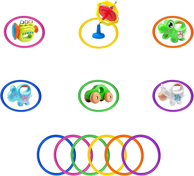 Topbuti 24 Pcs Multicolor Plastic Toss Rings Ring Toss Game Carnival Rings for Speed and Agility Practice Games, Garden Backyard Outdoor Games, Bridal Shower Game, Game Booth (3.1 Inch)