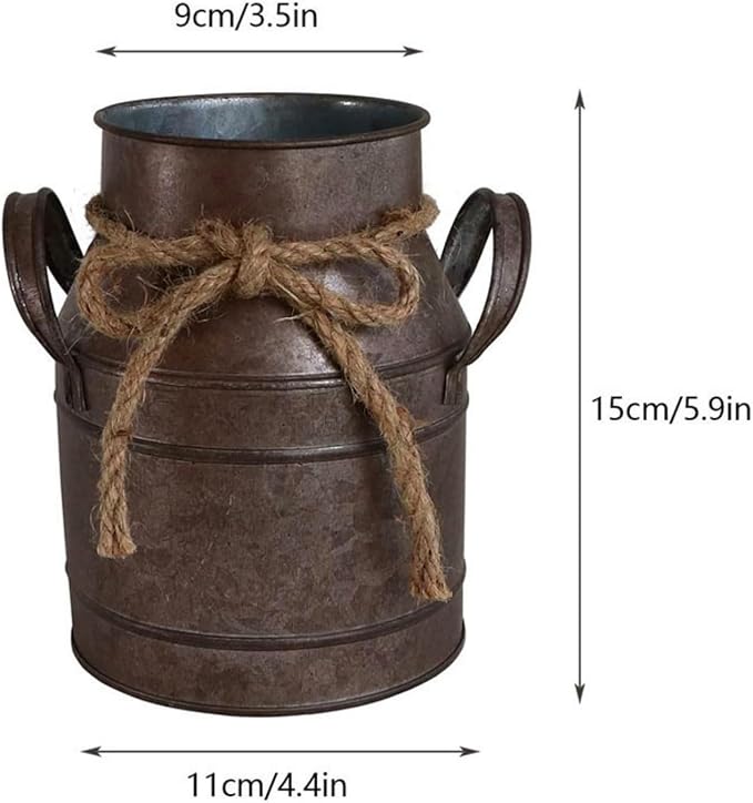 Vintage Rustic Antique Decorative Flower Vase,Shabby Chic Classy Designed Metal Vase,Primitive Distressed Iron Vase Bucket for Home Decor,Birthday Gift,Wedding,Party(4.4" L x 3.5" W x 5.9" H)
