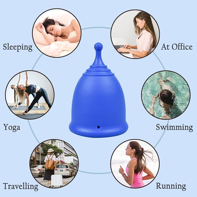 SHORDY Menstrual Cups - Large Reusable Period Cup for Women (Blue) | 100% medical grade silicone Copa menstrual, Heavy flow, Wear up to 12 hr with comfort, Pads, Disc & tampon alternative