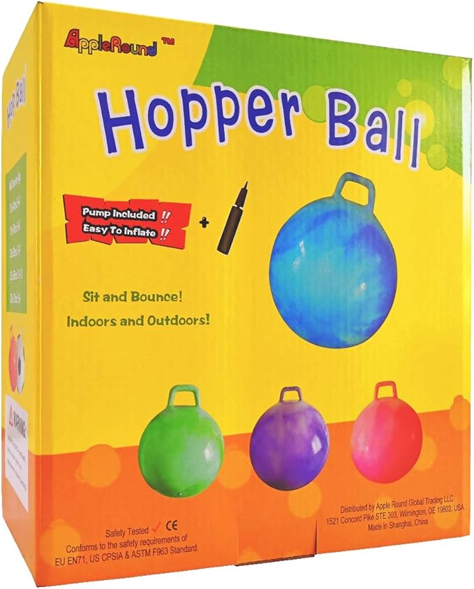 AppleRound Hippity Hoppity Hopball with Pump, Sit-on Bouncy Exercise Ball with Handle, 22 inch / 55 cm for Kids & Teens Ages 10-13, Cloud Colors (Green)
