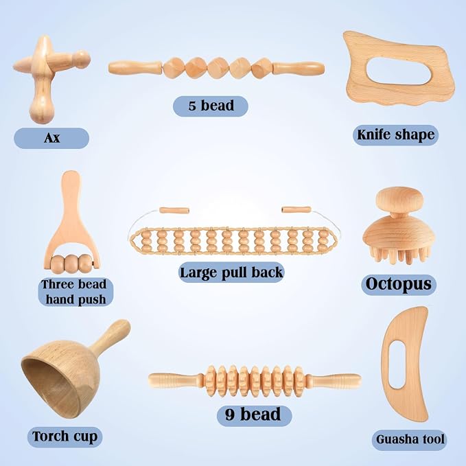 9-in-1 Wood Therapy Massage Tools, Wooden Body Sculpting Tools, Massage Tools for Body Contouring and Shaping, Maderoterapia Kit, Wood Therapy Tools for Body Sculpting