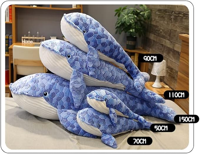 Humpback Whale Kids Plush Toy Pillow,Large Blue Whale Stuffed Animals Toy Plushie Fish Gifts (70cm/27.6in)