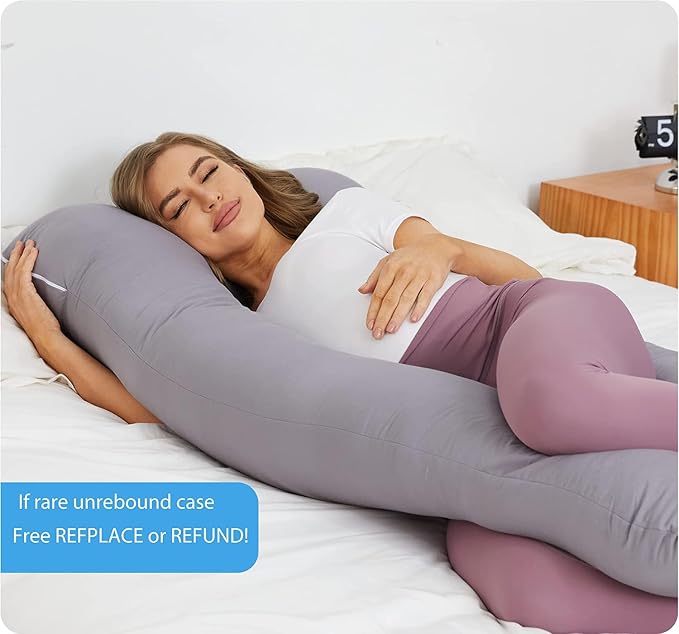 ZZZhen Pregnancy Pillow for Sleeping, U Shaped Maternity Pillow - 56 Inch with Grey Microfiber Removable Cover, Multi- Use and Support Back, Hips, Legs, Belly for Pregnant Women Sleeping