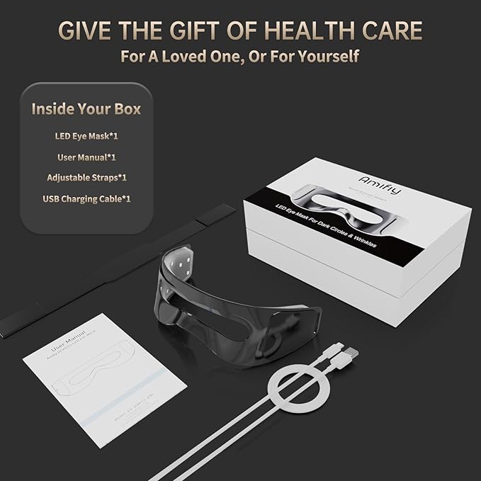 Red Light Therapy for Eyes, 4-in-1 3 Minutes Treatment Under Eye Red Light Mask, Targets Fine Lines, Eye Bags, Wrinkles & Dark Circles, Rejuvenating Eye Massager for Men Women (Black)