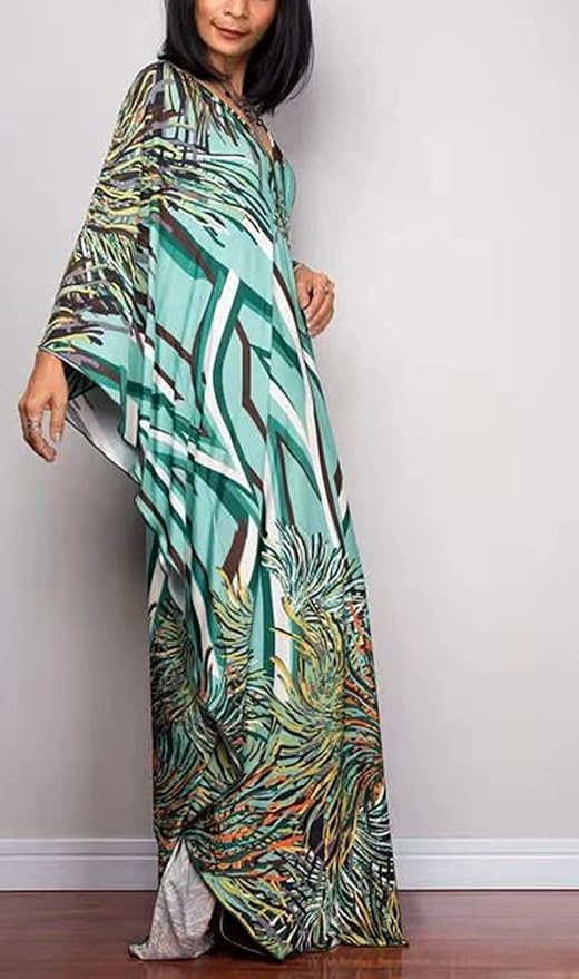 Venasha Womens Caftan Floral Print Kaftan Dress Short Sleeve Swimsuit Cover up Loungewear for Summer
