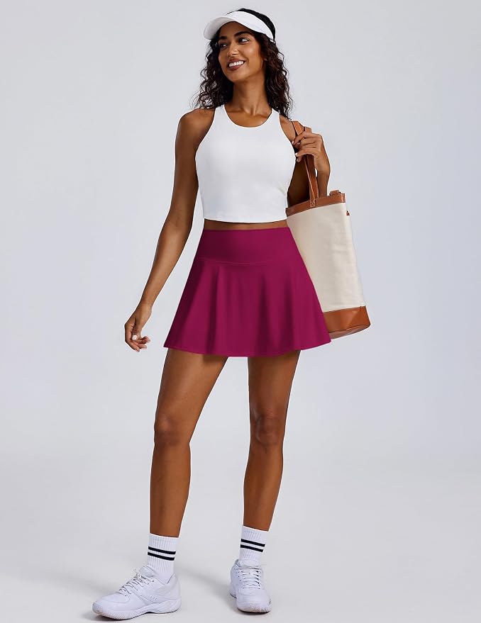 PINSPARK Womens Tennis Skirt Pleated Athletic Golf Skorts with Pockets | 3.5" High Waisted, Mesh Built-in Shorts, Mini Skirt, Buttery-Soft, Quick-dry, for Tennis, Golf, Pickleball, Casual