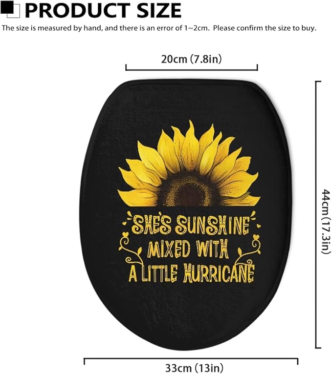Sunflower Toilet Lid Cover Set with Elastic Band Hippie Sunflower Toilet Seat Cushion Cover Replacement for Bathroom Decor Machine Washable Polyester Fabric Bathroom Covers