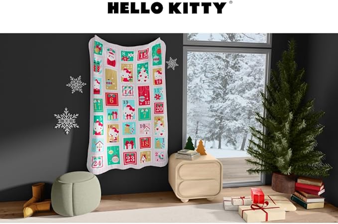 Franco Collectibles Sanrio Hello Kitty Holiday Christmas Advent Calendar Blanket, Super Soft Cozy Plush, 62 in x 90 in, (Officially Licensed Product)