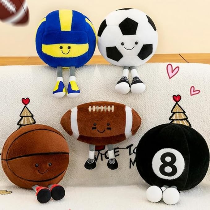 YUDONG 12 Inch Soft Plush Sports Ball Doll - Adorable Football Plush Toy, Fun Spherical Stuffed Animal, Cute Throw Pillow & Kids Gift (Football)