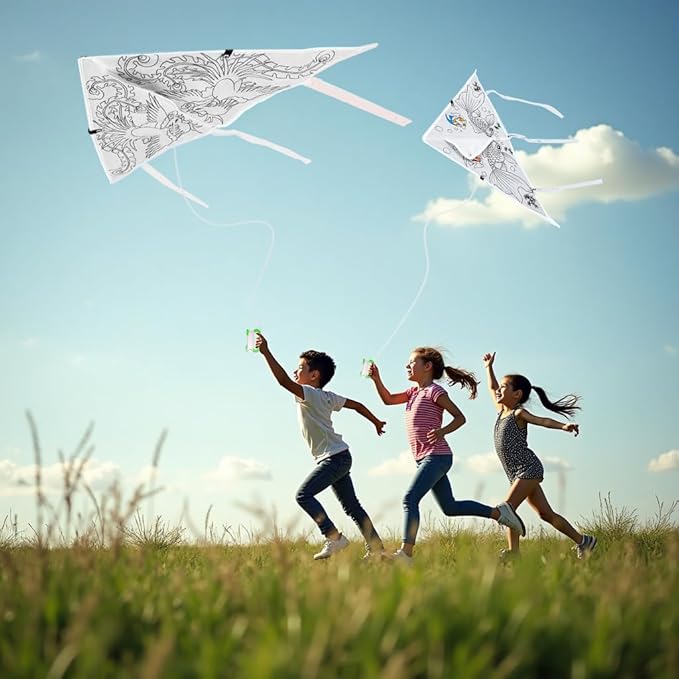 DIY Kids Color Filled Kites with Swivel Line,Colorful Life Painting Kite for Kids & Adults,Easy to Fly Kite Outdoor Park Grassland Activities