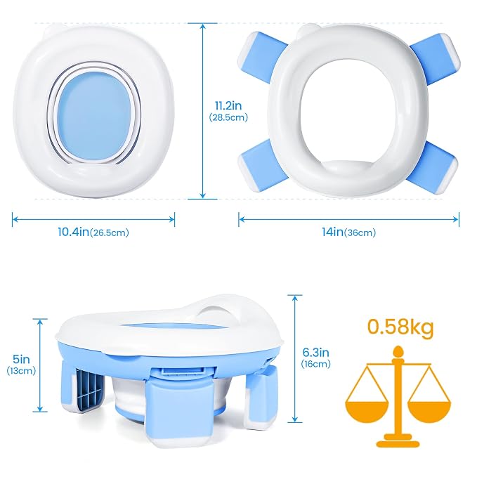 Orzbow Portable Potty Training Toilet, Travel Potty Seat for Toddler Boys Girls with Splash Guard, Potty Training Essentials, Foldable, Includes Free Travel Bag and 40 Liners, Indoor/Outdoor Use, Blue