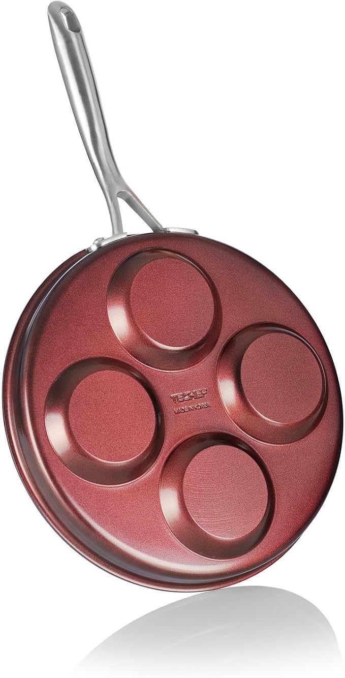 TECHEF - Egg Pan Nonstick, Aluminium Plett Pan, 4 Egg Frying Pan for Perfect Breakfast Eggs, Pancakes, Hamburgers & More, Non Toxic PFOA-Free, Easy to Clean, Made in Korea (No Induction)