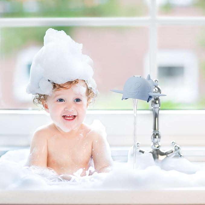 Bath Spout Cover, Baby Bathtub Faucet Cover, Universal Silicone Safety Guard with Anti-Slip Strap, Whale Design for Kids/Toddlers, Prevents Bumps & Scalds (Pink)