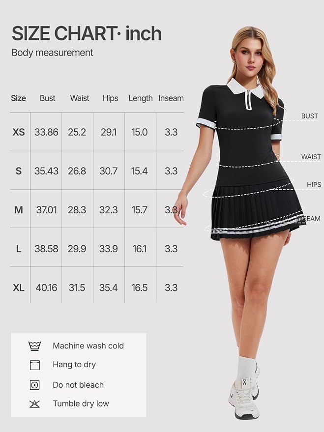 Women's 2-Piece Tennis Skirt Set, Polo V-Neck Top & High-Waisted Pleated Skirt, Athletic Outfit for Golf Pickleball
