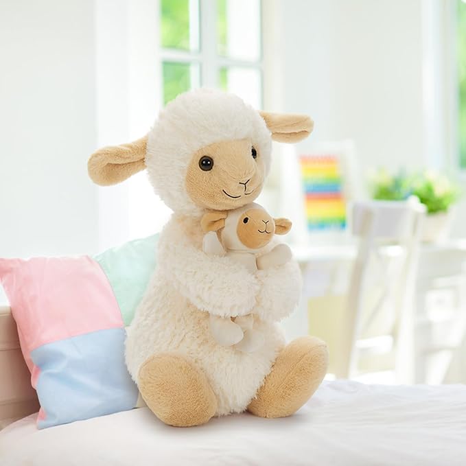 Tezituor 2-in-1 Large Sheep Stuffed Animal, 16 Inch Big Stuffed Sheep Plush with Baby Toy for Girls Boys, Cuddle Hugging Lamb Plush Gift for Birthday Christmas