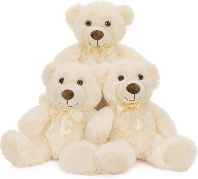 MaoGoLan 3 Pieces Bulk Teddy Bears Stuffed Animals Baby Shower, Soft Small Beige Stuffed Teddy Bears in Bulk, 13.5" Cuddly Mini Teddy Bears Centerpiece,Wedding,Party,Engagement