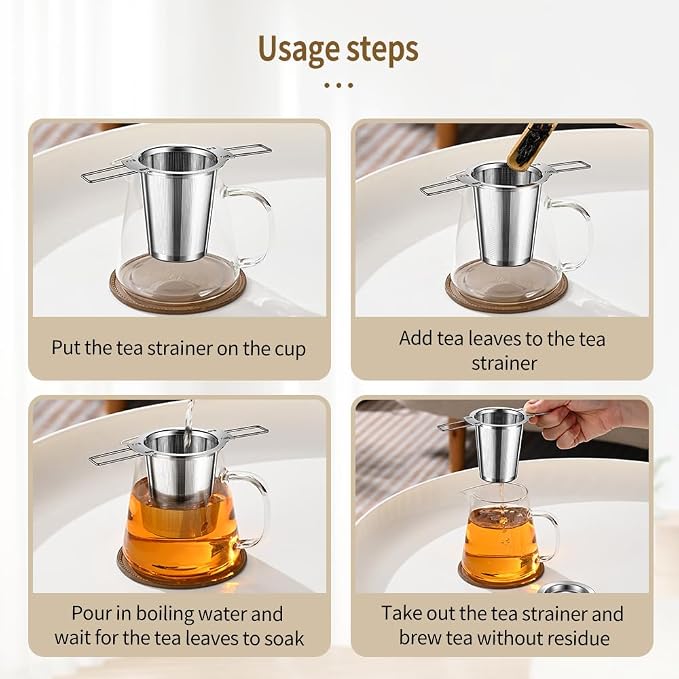 1Pack Long-Handled Tea Strainer with Drip Tray, BOMANSI BOMS Stainless Steel Tea Infuser Basket, Tea Infuser for Loose Leaf Tea, Fine Mesh Tea Diffuser, Loose Leaf Tea Steeper, Large Tea Infuser