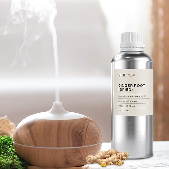 VINEVIDA Dried Ginger Root Essential Oil 32 oz - Undiluted Ginger Root Oil 32 oz - Ginger Root Candle Oil Scent - DIY Candle Scents for Candlemaking - Bulk Essential Oil for Soap Making