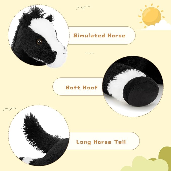 Tezituor 4Pcs Horse Stuffed Animal Set, 21inch Large Stuffed Mommy Horse with 4 Babies Pony Toys, Black Stuffed Pony Plush Pillow for Boys Girls