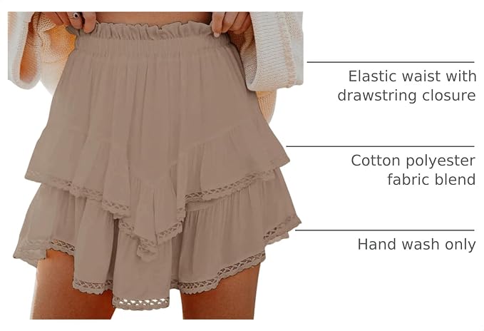 Flowy Shorts for Women Casual Boho Ruffle Tiered Skorts High Waist Mini Skirts Golf Tennis Crochet Shorts