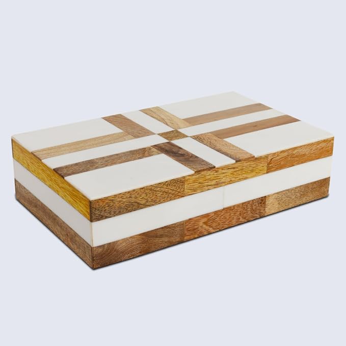 Handicrafts Home White Decorative Storage Box with Lid Wooden Storage Organizer Box Multi Purpose Storage Box for Coffee Table Desk Shelf Decor – Resin Inlay Patisserie Delight Collection- 10x6x2.5