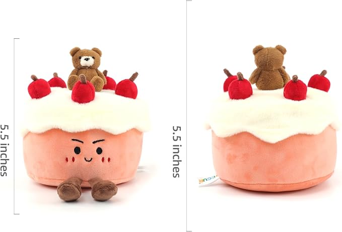 RECUR Birthday Cake Plush Toy, Pink Cream Cake Food Stuffed Animals, Cute Plushie Birthday Gift
