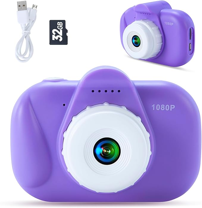 Kids Digital Camera for 3–8 Year Old Girls, Lilac Color Toy Camera with 1080P Video, Dual Lens & 32GB SD Card – Ideal Gift for Girls Birthday or Holidays