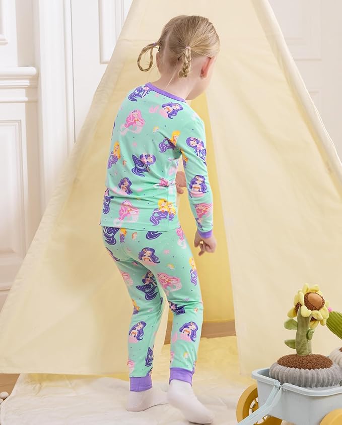Bamboo Viscose Toddler Girls Kids Pajamas Unicorn Mermaid Pjs Long Sleeve Snug fit 12M-8Y 2pcs Soft Jammies