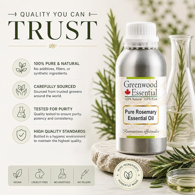 Greenwood Essential Pure Rosemary Essential Oil (Rosmarinus officinalis) Steam Distilled 630ml (21 oz)
