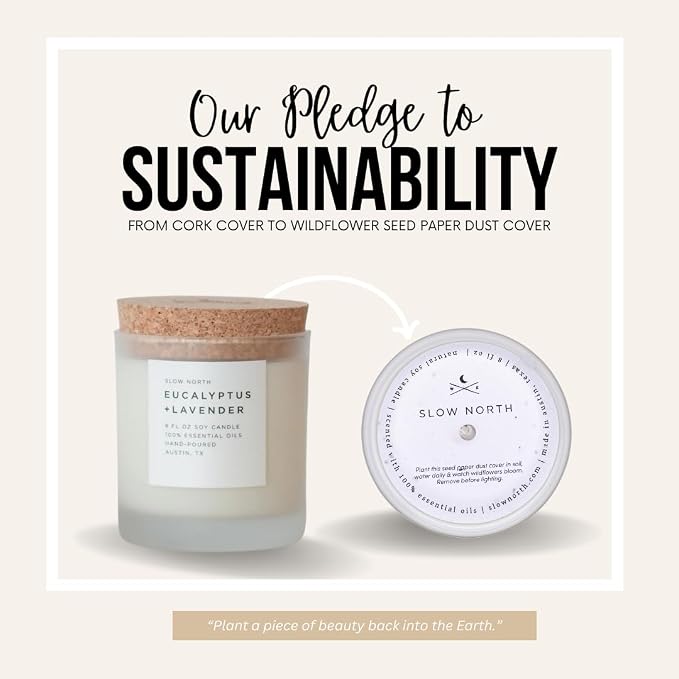 Slow North Eucalyptus + Lavender Candle - Essential Oils and Pure Soy Wax Candle in a Reusable Frosted Glass Jar - A Unique Scented Candle Hand-Poured in the USA (8 oz)