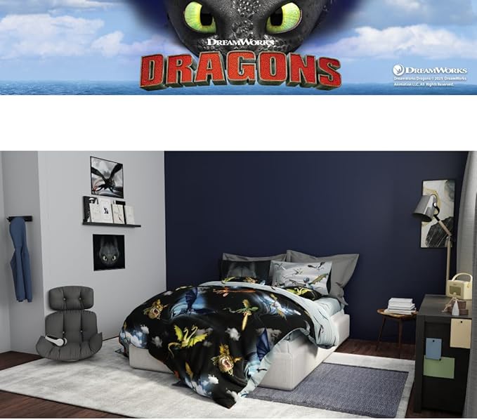 How to Train Your Dragon Kids Bedding Super Soft & Cozy Reversible Microfiber Comforter and Sheet Set with Sham, 7 Piece Full Size, (Officially Licensed Product) By Franco