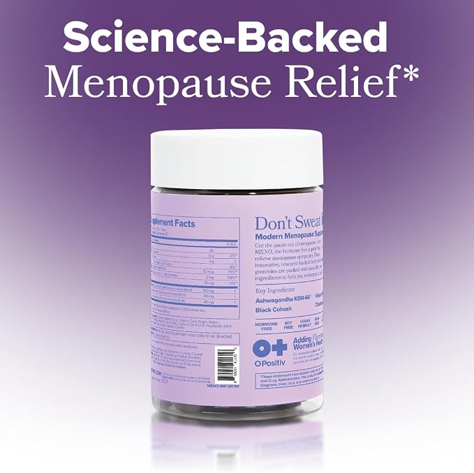 O Positiv MENO Gummies for Menopause, 30 Servings (Pack of 3) - Hormone-Free Supplements for Women with Black Cohosh & Ashwagandha KSM-66 - Helps Alleviate Hot Flashes, Night Sweats, & Mood Swings