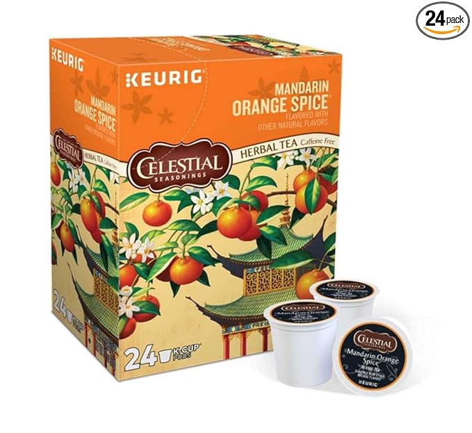 Keurig Tea and Ice Tea Pods K-Cups 18 / 22 / 24 Count Capsules ALL BRANDS / FLAVORS (Twinings/Chai/Celestial/Tazo/Diet Snapple) (24 Pods Mandarin Orange Spice Herbal Tea)