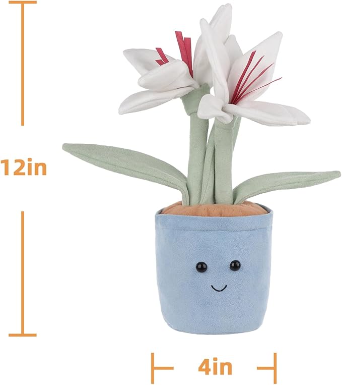 Apricot Lamb Potted Lily Flower Plush Stuffed Animals for Kids, Soft Cute Plush Toys for Baby Girl and Boy, Fluffy Potted Lily Flower White