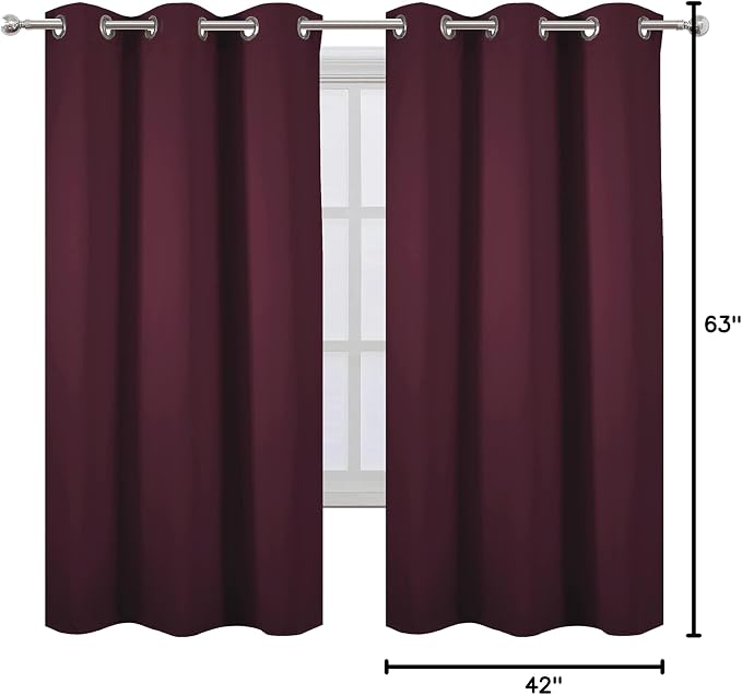 LEMOMO Burgundy Red Blackout Curtains 42 x 63 Inch Length/Set of 2 Curtain Panels/Thermal Insulated Room Darkening Blackout Curtains for Bedroom
