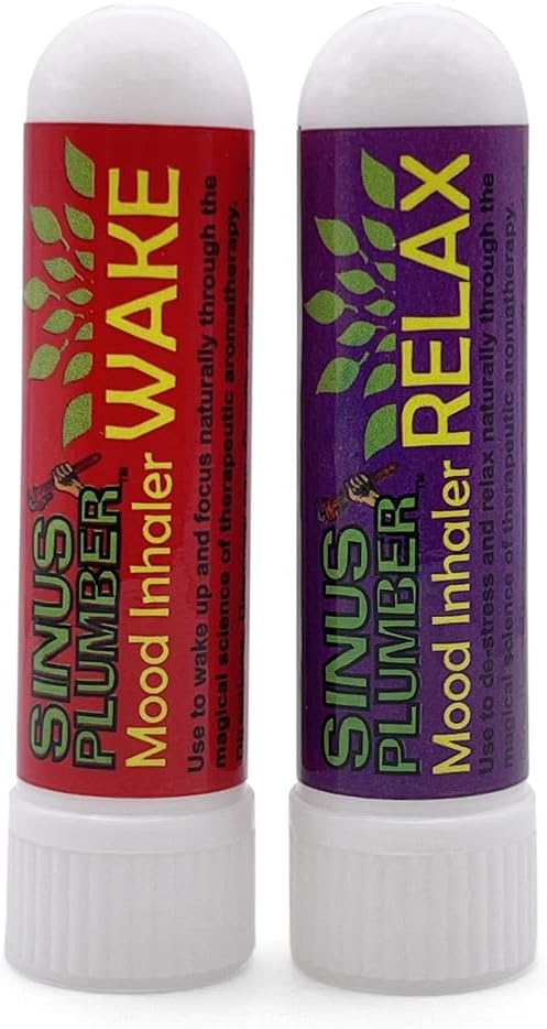 Sinus Plumber Wake & Relax Aromatherapy Mood Inhaler Bundle - Therapeutic Essential Oil Sticks for Mental Energy and Stress Relief - Naturally Soothes Sinus and Helps Congestion