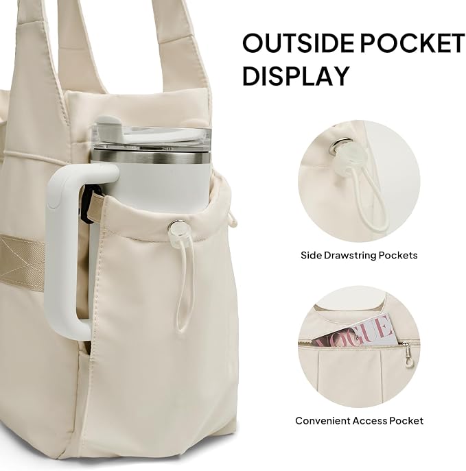TOPEAST Foldable Tote Bag for Women with Yoga Mat Holder,Travel Tote Bag with Water Bottle Pocket,Lightweight Workout Gym Bag