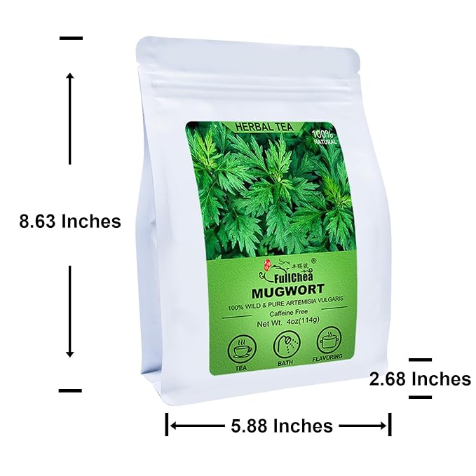 FullChea - 100% Pure Natural Dried Mugwort Herb Loose Leaf - 4oz/114g - Superior Dried Mugwort Tea - Sulfur-free - Non-GMO - Caffeine-free - Help Lucid Dream