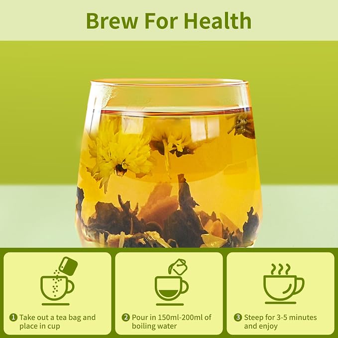 Dandelion Wolfberry Tea, Natural Kidneys & Liver Health Dandelion Root Tea with Dandelion, Wolfberry, Cassia Seed, Chrysanthemum, Licorice, Orange Peel, Gardenia (2 Pack/24 Bags)