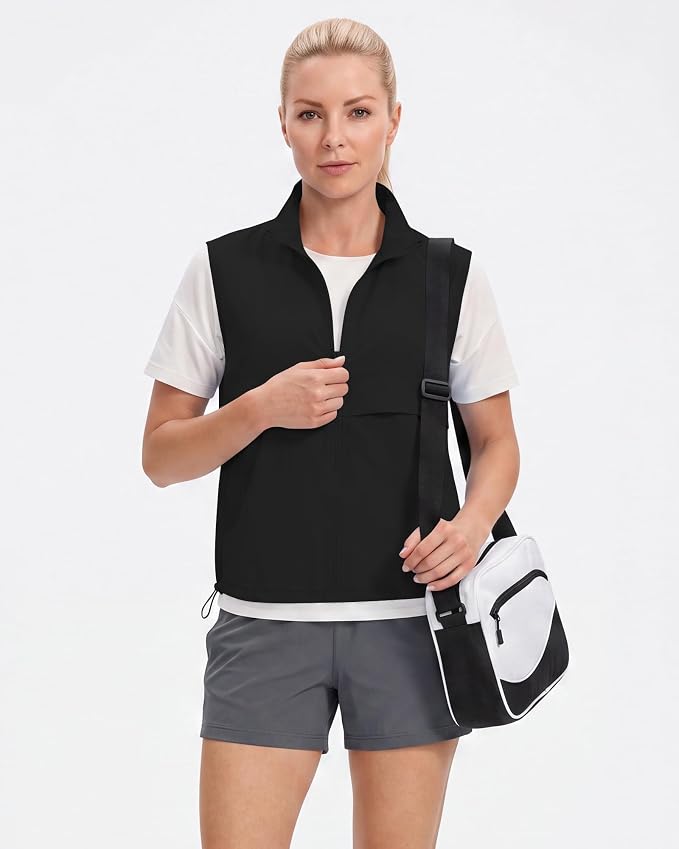 Women's Lightweight Running Vest Stand Collar Zip Up Summer Waistcoat Sleeveless Jacket for Golf Hiking Travel