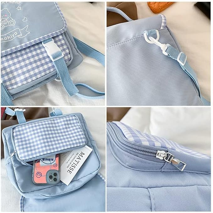 Japanese Kawaii Bunny Ear Backpack with Cute Manga Girl School Backpack Book Bag Satchel Student Teen JK (Medium, Blue)