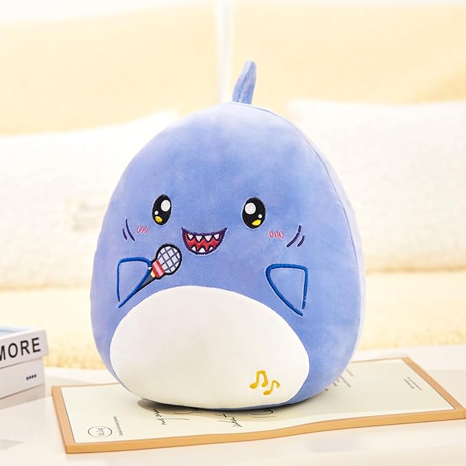 Glow Guards 12'' Shark Plush Pillow Cute Blue Shark Stuffed Animal Holding Microphone Soft Plush Toy Stuffed Animals Birthday Gift for Boys Girls Kids