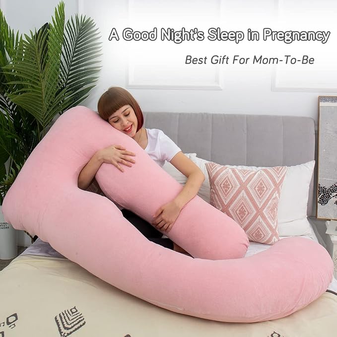 60 Inch Pregnancy Pillows for Sleeping, Extra Large U Shaped Body Pillow, Pregnancy Pillow, Maternity Pillow for Pregnant Women with Velour Cover (Pink)